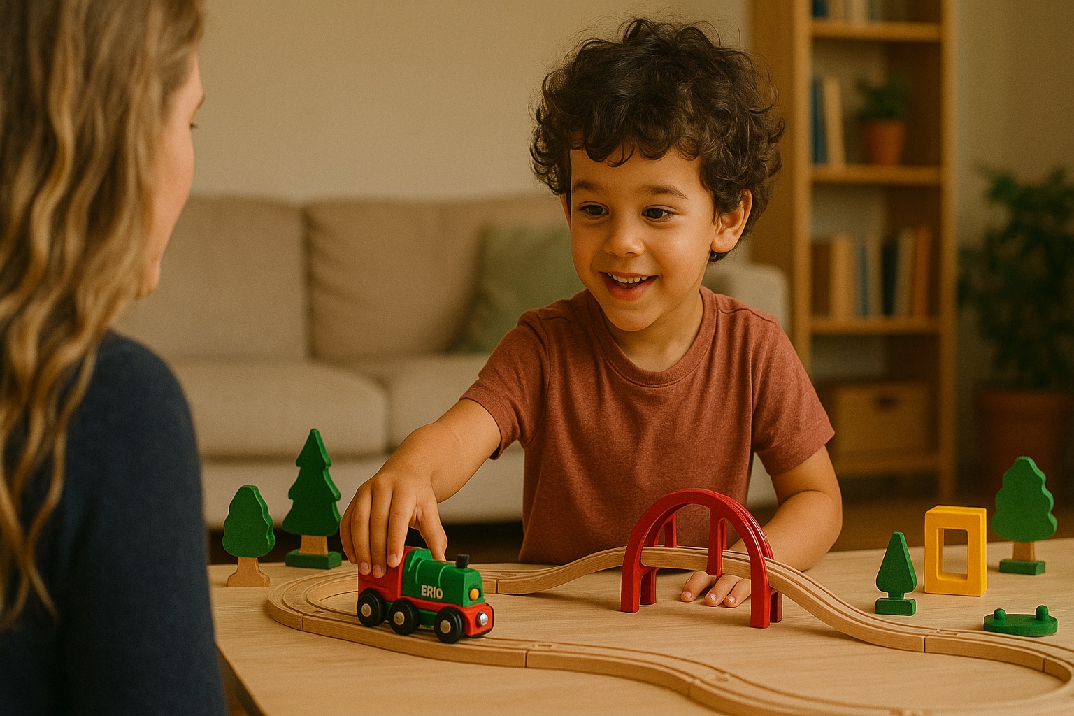 Kind mit Spielzeugeisenbahn